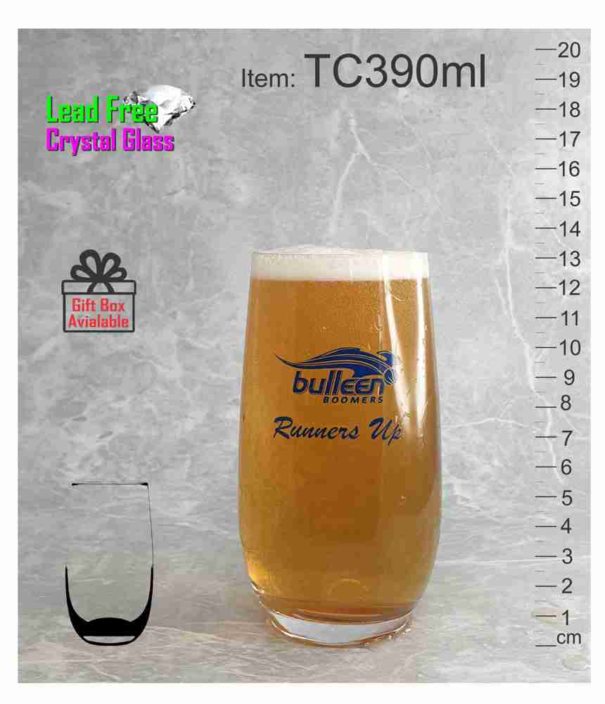 TC390ml crystal blue decal printed conical beer pint middy ten handle schooner tulip goblet footed pilsner cup pot glass 390ml event festivals